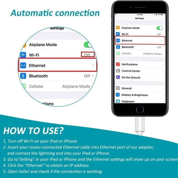 New Ethernet LAN Network Adapter for iPhone/iPad - Picture 2 of 9
